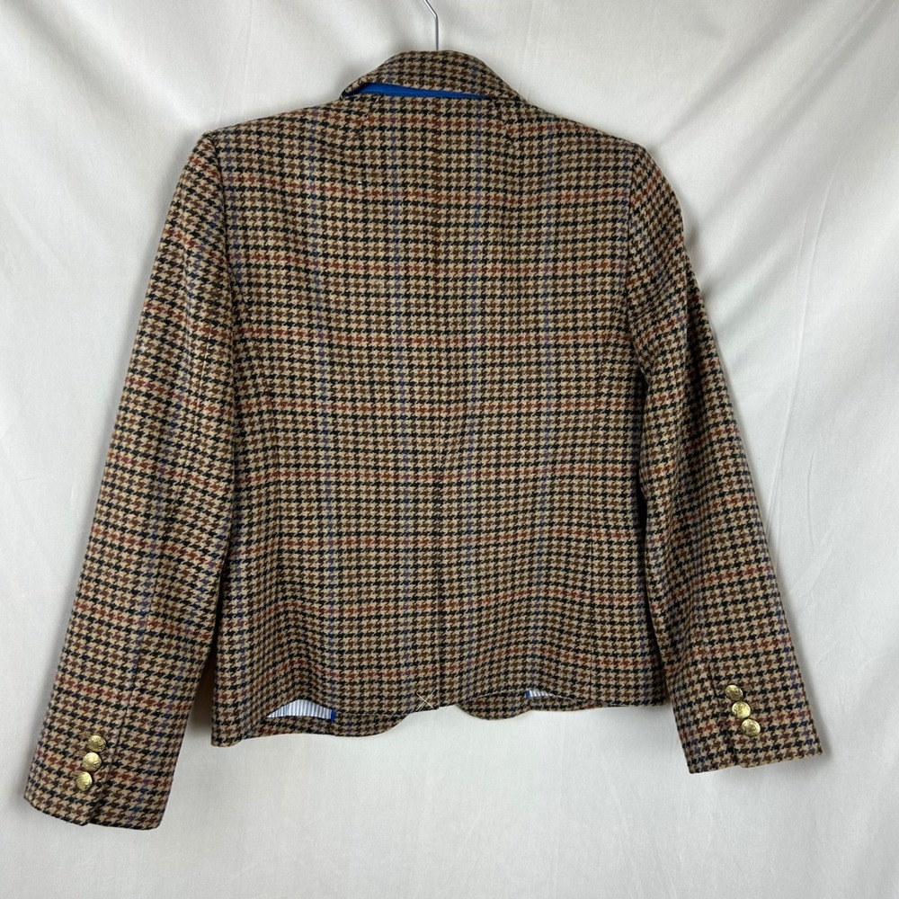 J.Crew Factory Schoolboy Blazer Brown Houndstooth Wool Gold Button Petite 4 NWOT - Picture 7 of 9